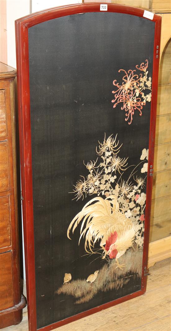 A two panelled Japanese silk embroidered screen, H.136cm